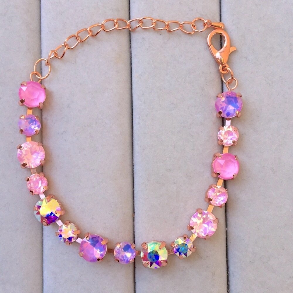 Lilac Pink-Purple Opal Ombre+ Aurora Borealis Rose Gold Crystal Tennis Bracelet